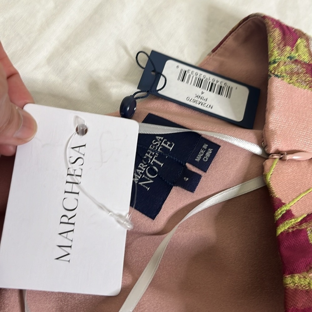 $765 New MARCHESA NOTTE One-shoulder Draped Floral-Jacquard Midi Dress Blush 4 - Picture 13 of 16